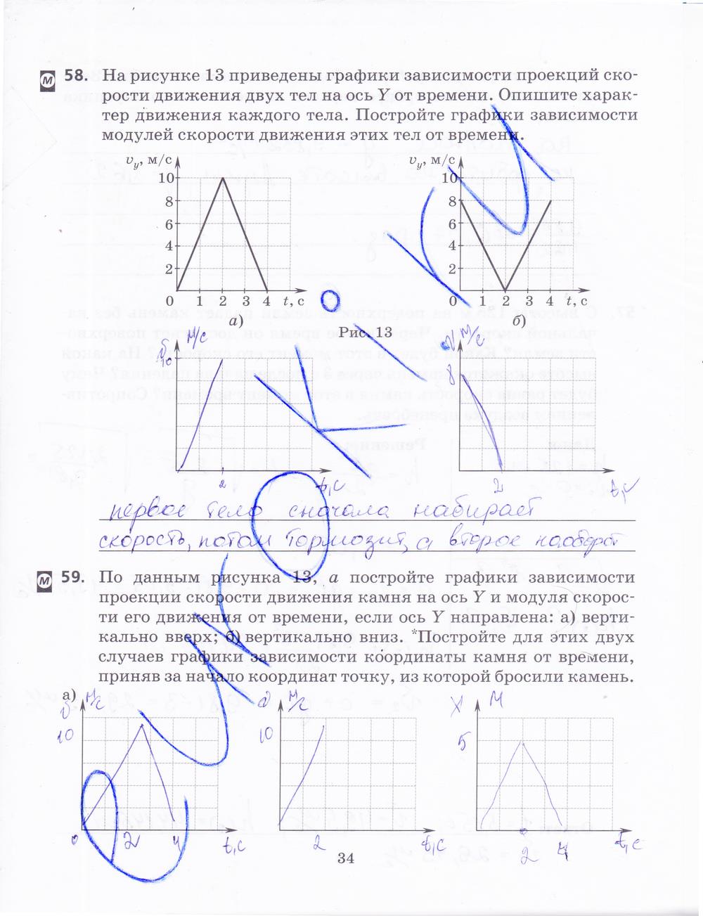 гдз 9 класс рабочая тетрадь страница 34 физика Пурышева, Важеевская, Чаругин