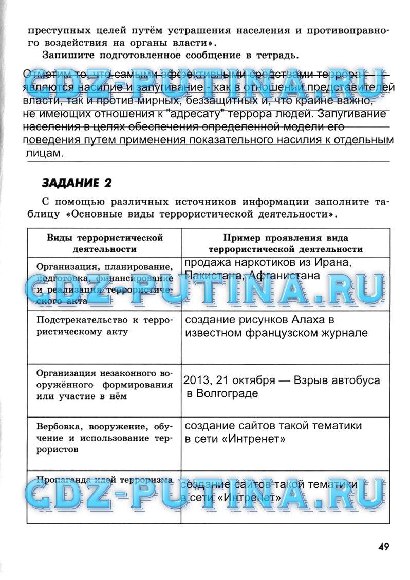 гдз 9 класс рабочая тетрадь страница 49 ОБЖ Смирнов, Хренников, Маслов