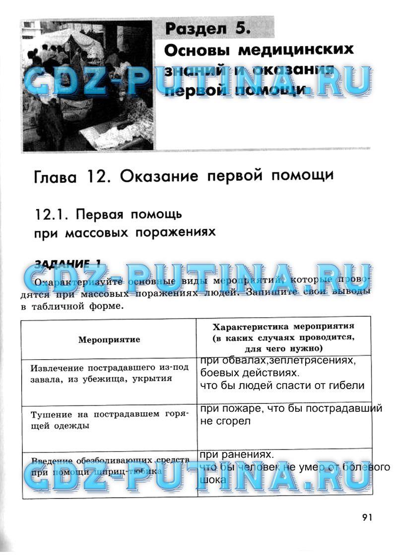 гдз 9 класс рабочая тетрадь страница 91 ОБЖ Смирнов, Хренников, Маслов